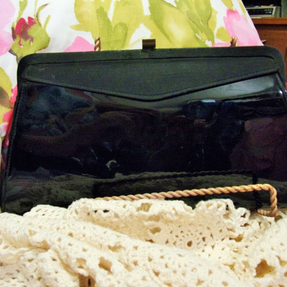 Black Patent Clutch Handbag (optional chain) NWOT